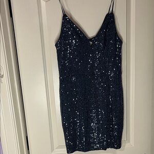 Speechless Midnight Blue Sequin Dress with side slit